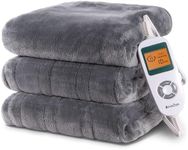 RAINOVA Heated Blanket Electric Throw, Electric Blanket-90''x100'', Soft Flannel Heating Blanket, 10-Level Heating, 10-Hour Auto-Off, Gifts for Parents and Elders, Gray, ETL & FCC Certified