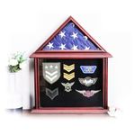 Flag Display Case with Certificates Document Holder, Fits 3'x5' Veterans Burial Memorial Flag, Solid Wood Flag Case with Felt Lining for Badges and Medals, Wall Mounted Shadow Box (Mahogany)