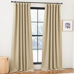 NICETOWN Room Darkening Linen Curtains & Drapes, Pinch Pleated Faux Linen Blend Cold/Sun Blocking Curtains Thick Window Dressing for Living Room/Farmhouse, Oatmeal, 2 Panels, W50 x L96