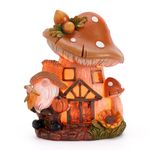 Valery Madelyn Fall Decorations for Home Resin Gnomes, Straw House Mushroom Garden Fairy House Statues for Indoor Table Centerpiece, Harvest Thanksgiving Autumn Figurines for Party Shelf Decor 6.6inch