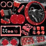 27 Pcs Bling Car Accessories Set for Women, Bling Steering Wheel Covers Universal Fit 15 Inch, Bling License Plate Frames, Bling Car Phone Holder Mount, Bling Car Charger, Bling Car Coasters (Red)