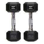 amazon basics Rubber Encased Hex Dumbbell Weight Set Of 2, 7.5 Kg,Black