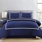 My Home Store Navy Blue Duvet Cover King Set - 100% Polycotton 3 Pieces Bratta Stitch Duvet Cover Sets with Pillowcase - Hotel Quality Breathable Quilt Cover Bedding Set