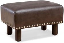 Small Foot Rest, Brown Rivet PU Leather Small Foot Stool, Storage Ottoman Foot Rest with Plastic Legs, 9Inch, Modern Rectangle Chair Foot Rest Small Step Stool for Living Room, Couch, Desk…