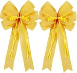 2 Pcs Large Easter Spring Wreath Bow Decor,Easter Tree Topper Bow Decorations,Decorative Bow with Yellow Burlap and Glitter String for Holiday Home Front Door Outdoor