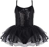 Zaclotre Girls Sequin Leotard Sparkly Strap Ballet Skirted Leotards Tutu Dress Ballerina Outfit Dance Costume Black Size 4-5T