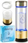 Level Up Way - Hydrogen Water Bottle Generator - New Technology Glass Water Ionizer - SPE Ionic Membrane - High Borosilicate Glass 13 Ounce (Gold)