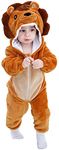 maxToonrain Baby Lion Costume Romper Toddler Boys & Girls Role-Playing Outfit with Zipper Hooded Flannel Lion Onesie Pajamas (6-11 Months)