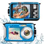 Underwater Camera for Snorkeling, 10FT Waterproof Digital Camera, Full HD 2.7K&48MP Compact Floatable Camera, Dual-Screen for Selfie/16X Digital Zoom/Fill Light/Support 128GB Card(Blue)