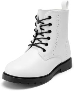 DREAM PAIRS Girls Ankle Boots Boys Kid Combat Shoes,White,9 Toddler