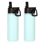 Volhoply 18oz Insulated Water Bottle Bulk 2 Pack,Kids Stainless Steel Water Bottles with Straw,Wide Mouth Reusable Metal Thermos Water Bottle,Double Wall Vacuum Sport Flask for Cold Drink(Fog,2 Set)