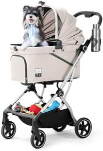 Beberoad Pets T4 Max Pet Stroller Dog Cat Stroller for Small Medium Dogs Cats, 4 Wheels Travel Folding Carrier Waterproof Puppy Stroller with Pad, Canopy and Cup Holder (T4 Max Beige)