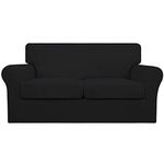 Easy-Going 3 Pieces Couch Covers for 2 Cushion Couch Stretch Loveseat Slipcover Proof Fitted Furniture Protector Spandex Sofa Loveseat Cover Washable Furniture Protector for Pets, Kids (Medium, Black)