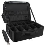 Extra Large Makeup Case - Travel Makeup Train Case Professional Makeup Artist Bag Portable Nail Organizer Box Art Supply Case with Adjustable Dividers/Attach to Trolley/Shoulder Strap