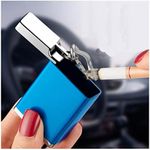 EFGTEK Portable Ashtray,Mini Pocket Metal Ash Holder for Outdoor Use with Lid and Hanging Hook (Blue)