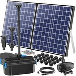 Biling 50W Solar Pond Filter Kit, 2100L/H Biological Solar Pond Filtration System Clean Water for Up to 4000L Koipond Waterfall with 3 Nozzles Adjustable Valve