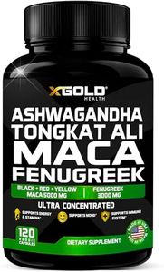 Ashwagandha 5000mg + Tongkat Ali 1000mg + Maca Root 5000mg + Fenugreek 3000mg Supplement | Black + Red + Yellow Maca Root Extract & Fenugreek Herbal Supplements for Men & Women - Made in USA