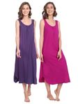 BLAZON Women's Cotton Hosiery Solid Maxi Dreams Nighty Slip Pack of 2 (Blue Lilac, Vivid Violet_2XL)