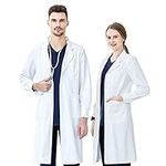 KUMARS Lab Coat Women Men, White Medical Coat Cotton Polyester Scientist Lab Coats Protective Workwear Doctor Students School Coat, Unisex Food Coat Chemistry Laboratory Coat Costume with Pockets, S