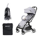 Beberoad Love R2 Small Travel Stroller Compact Stroller Foldable Lightweight Baby Stroller for Airplane, Infant Toddler Stroller with Adjustable Backrest, Cup Holder and Waterproof Canopy, Gray