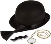 The Detective’s Sidekick Halloween Costume Accessory Kit - Classic Book Novel Character - Includes Iconic Black Derby Bowler Hat, Bow Tie, Fake Mustache, & Monocle - Party, Roleplay, Cosplay Outfits