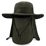 BROTOU Sun Cap Fishing Hats UPF 50+ Wide Brim Bucket Hats with Face & Neck Flap Cover for Fishing Hiking Garden Beach (ArmyGreen)