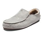 OluKai Nohea Slipper, Women's Slip-On Shoes, Genuine Shearling & Premium Nubuck Leather, Drop-In Heel Design, Cozy & Ultra-Soft Comfort Fit, Pale Grey/Pale Grey, 9