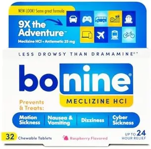 Bonine Non-Drowsy Motion Sickness Relief - Chewable Tablets with Meclizine HCL 25mg - Non Drowsy Medicine for Nausea or Motion Sickness - Cruise Essentials - Raspberry Flavor, 32 Chewable Tablets