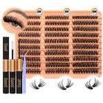 JIMIRE 300Pcs Eyelash Extension Kit Fluffy 60D+80D+100D Cluster Lashes Kit with Bond and Seal Lash Glue Natural Individual Eyelashes 10-18MM Lashes Individual Cluster Kit