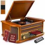 Denver 10-in-1 Retro Vintage DAB Bluetooth Wooden Radio Record Player With Speakers – DAB+ Radio, FM, Record Player, Cassette & CD Player, AUX IN, MP3 USB Recording, AUX IN And Line Out - MRD-51BT