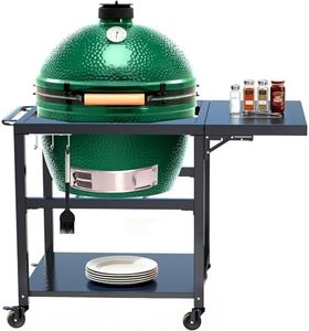 Outdoor Grill Table Cart for XLarge Big Green Egg Accessories, Heavy Duty Metal Rolling BGE Cart with 3 inch Casters, Sturdy Side Table, Hooks, Prefect for Spring BBQ with XL Big Green Egg Stand