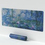 Large Van Gogh Water Lily Mouse Pad,Waterproof Desk Mat,Non-Slip Keyboard Mouse Pad Office Desk Pad 31.5" x 11.8" Anime Oil Mouse Pad Desktop Protector for Office and Home