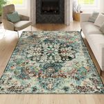 Lahome Green Area Rug 5x7 Rugs for Living Room,Washable Large Rugs for Bedrooms, Boho Dining Room Rug, Floral Medallion Soft Non Slip Indoor Carpet for Nursery Office Playroom (Teal/Multi, 5 x 7)