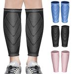 Calf Compression Sleeves for Women & Men 2 Pack Elastic Calf Support Footless Socks Ventilation Calf Brace for Pain Relief, Sports Recovery, Cycling, Travelling, Gym Calf Guards (Black, M)