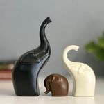 URBAN SENSE | Elephant Family Matte Finish Ceramic Figures | Home Decor Living Room Decorative Items Showpieces House Warming Gifts for New Home | Black Brown White (Elephant Family)