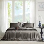 THE LINEN COMPANY 100% Bamboo 300 TC King Fitted Bedsheet with 2 Pillow Covers Suitable for Living Room and Hotel (72" x 78" + 14", Charcoal Grey)