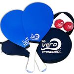 Frescobol Starter Set, 2 Vero Wood Paddles, Premium White Padded Grips, Neoprene Case, 2 Official Red Balls