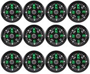 Mini Survival Compass, 12pcs Black Outdoor Camping Hiking Pocket Button Compass with Oil Liquid Filled Military Navigation Tool Professional Field Compasses for Kids Emergency Kits Boating Touring