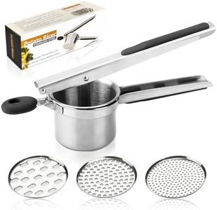 Ununpentium Manual Potato Ricer Stainless Steel Easy-Grip Silicone Handles Potato Masher with 3 Interchangeable Discs For make soft and Fluffy Mashed Potatoes