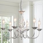 JIINOO French Country Chandeliers,Rustic Pendant Chandelier,Silver Vintage Height Adjustable Candle Wrought Iron Chandelier,6 Lights Farmhouse Pendant Light Fixture for Kitchen Dining Room Living Room