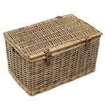 JVL Handmade Buff Wicker Hampers with Faux Leather Straps, Medium, Brown