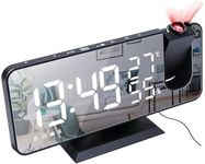 Padom Projection Alarm Clock Radios for Bedroom, 7.4'' Large Mirror LED Display Digital Alarm Clock for Kids, Auto Dimmer, Snooze, Dual Loud Alarms Smart Clock for Home Decor, Desk, Office(Black)