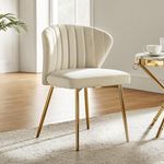 HULALA HOME Velvet Dining Chairs, Modern Small Armless Accent Chair with Gold Metal Legs, Living Room Upholstered Cute Side Chair, Elegant Tufted Back Vanity Chair for Bedroom/Beauty Room-TAN