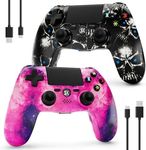 Controller for PS4, Wireless Controller 2 Pack for Sony PlayStation 4/Slim/Pro, Remote Control with 6-Axis Motion Sensor/Double Vibration/Sensitive Touch Pad/Speaker & 3.5mm Audio Jack, Black & Pink