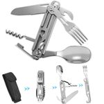 6-in-1 Multi Functional Folding Camping Cutlery,Portable Stainless Steel K-n-i-f-e,Fork,Spoon,Bottle Opener Combo,Travel Cutlery Set,Travel,Hiking, Outdoor Camping Cutlery(1 Pack)