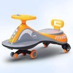 Baybee Pluto Baby Swing Cars for Kids | Twister Push Ride on Toy Kid Car with RGB Lights, Music & Back Rest | Ride on Baby Car | Magic Cars for Kids 3 to 8 Years Boys Girls (Orange)