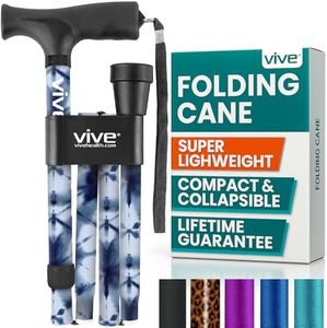 Vive Folding Cane - Foldable Walking Cane for Men, Women - Fold-up, Collapsible, Lightweight, Adjustable, Portable Hand Walking Stick - Balancing Mobility Aid - Sleek, Comfortable
