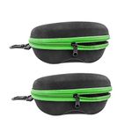 InnoLife Green 2pcs, Zipper Shell Sunglasses Glasses Case with Belt Loop, Clip, Plastic Carabiner Hook