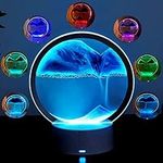 Rehenbsem Moving Sand Art - 3D Hourglass Deep Sea Sandscape,Quicksand Lamp,360° Rotating Hourglass Decoration,Life Home Desktop Decoration(Grey,Exclud 3AA)