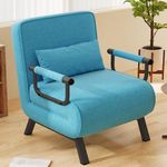 Hawthyhome Folding Sofa Bed, 4-in-1 recliner, sofa bed with bed function, space-saving guest, recliner with adjustable backrest, 150 kg load capacity Metal frame & linen Blue